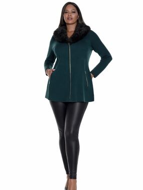 Belldini Black Label Plus Size 1X Faux Fur Collar Cardigan NWT